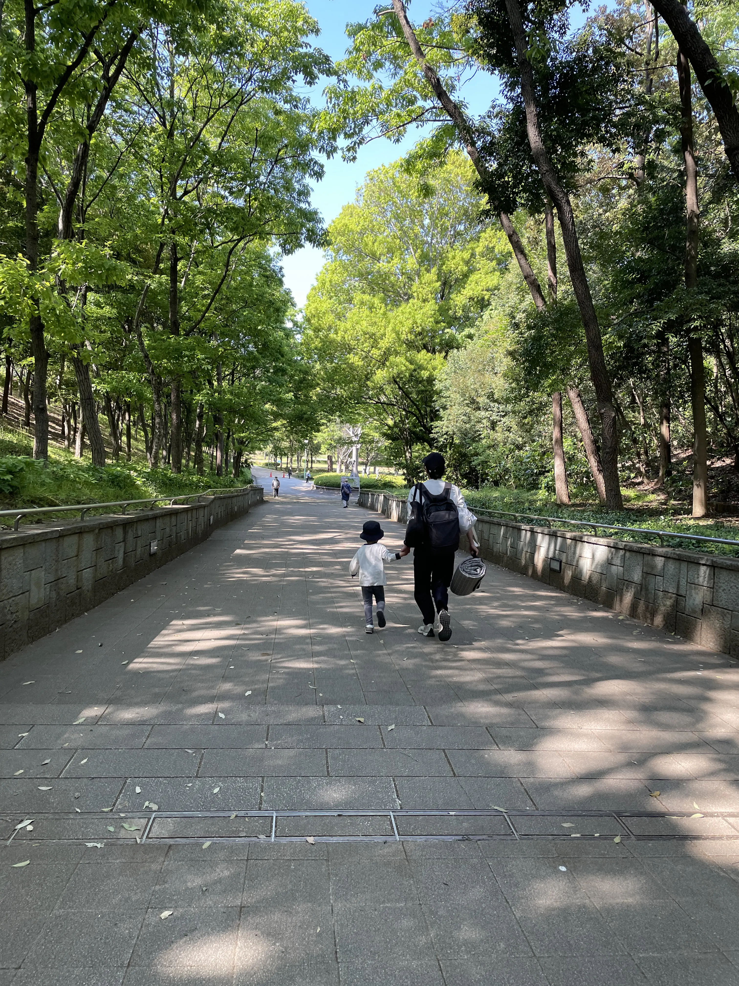 子どもと公園を歩きながら会話する様子